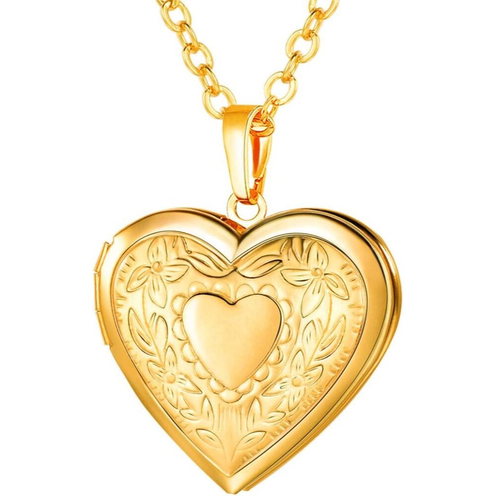 Women Locket Necklace Platinum 14K Gold Photo Lockets that Hold Picture,Chain 20